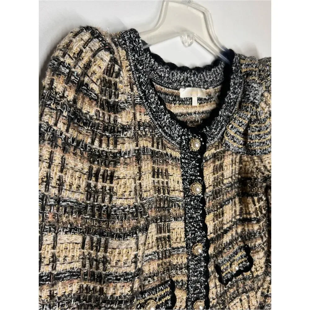 LoveShackFancy Chantria Tweed Knit Cardigan Pearl Button Bouclé Sweater Jacket S